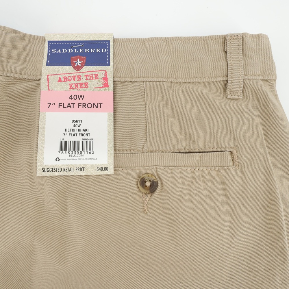 NEW‎ Saddlebred Flat Front Above The Knee Shorts Hetch Khaki Mnes 40 7"
